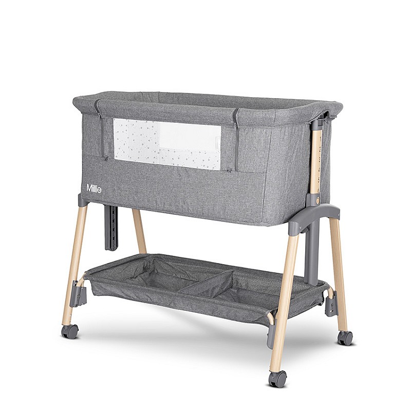 Бебешка кошара Мини Millie с Падаща Преграда Grey Wooden от Lorelli
