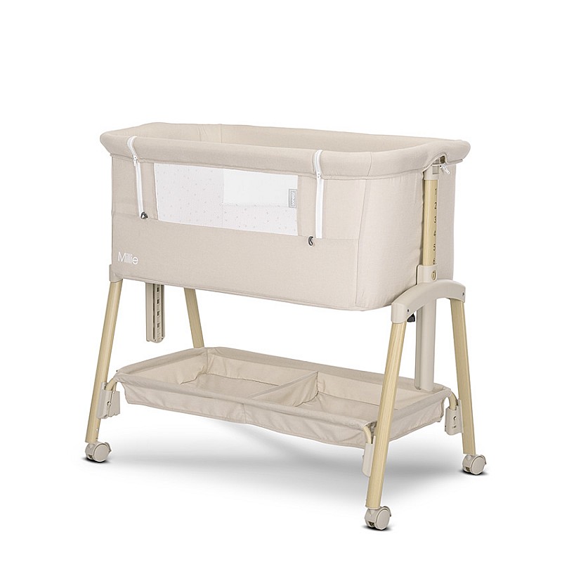 Бебешка кошара Мини Millie с Падаща Преграда Beige Wooden от Lorelli