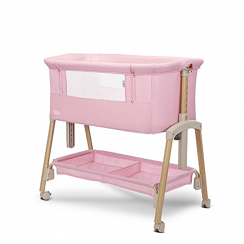 Бебешка кошара Мини Millie с Падаща Преграда Pink Wooden от Lorelli