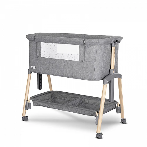 Бебешка кошара Мини Millie с Падаща Преграда Grey Wooden от Lorelli