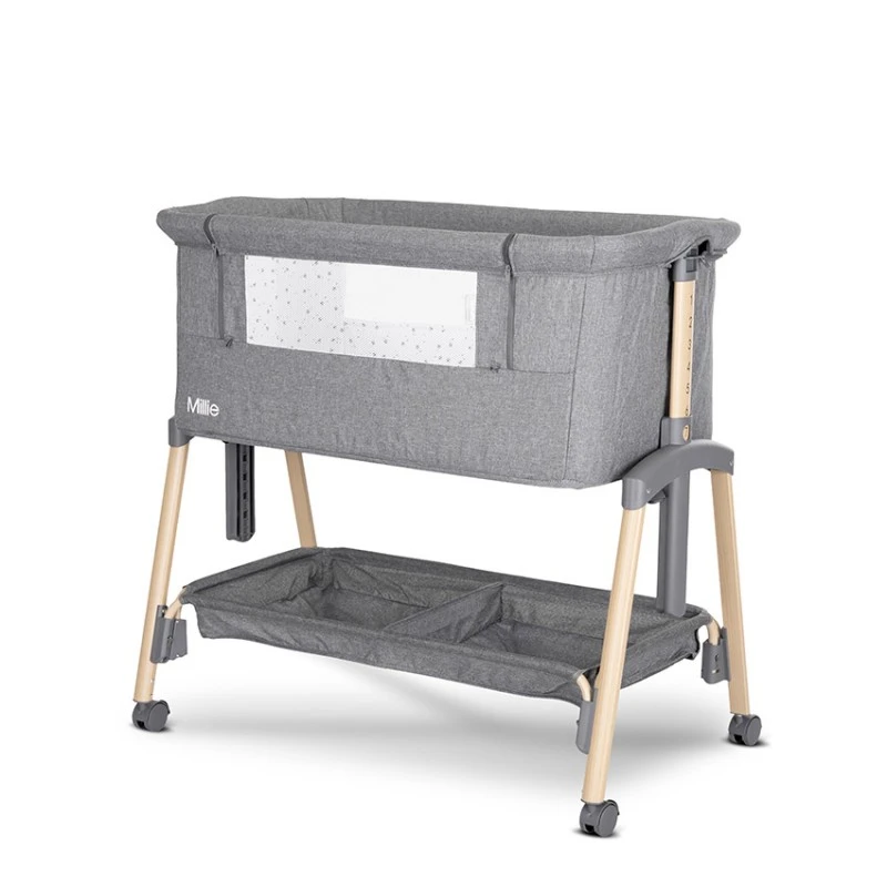 Бебешка кошара Мини Millie с Падаща Преграда Grey Wooden от Lorelli