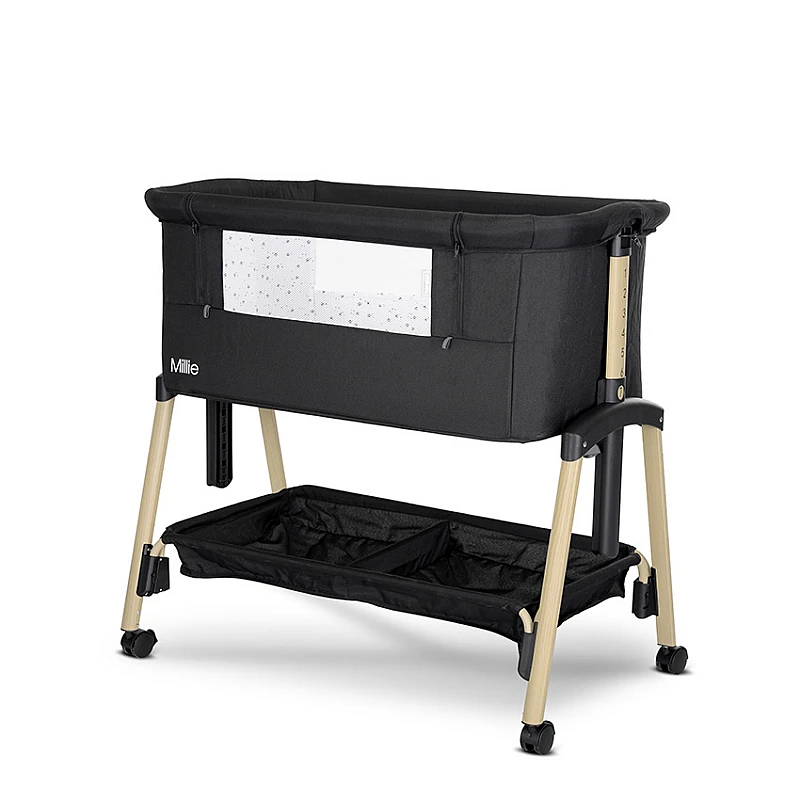Бебешка кошара Мини Millie с Падаща Преграда Black Wooden от Lorelli