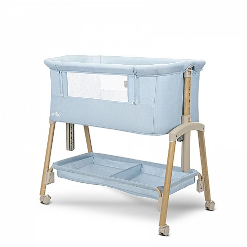 Бебешка кошара Мини Millie с Падаща Преграда Blue Wooden от Lorelli