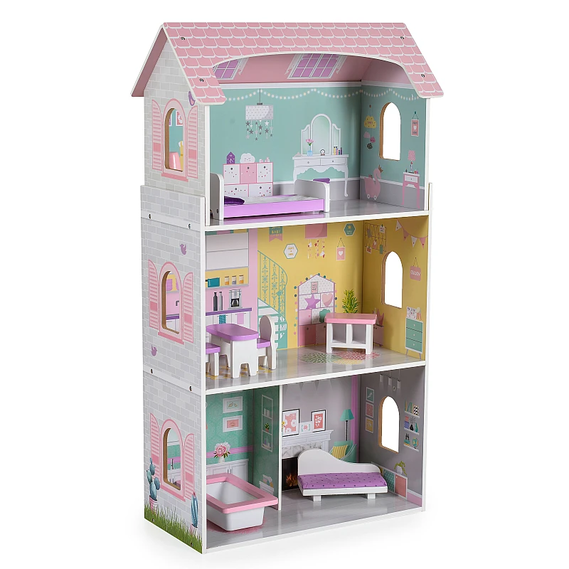Детска дървена къща за кукли С Обзавеждане Anna от Moni Toys