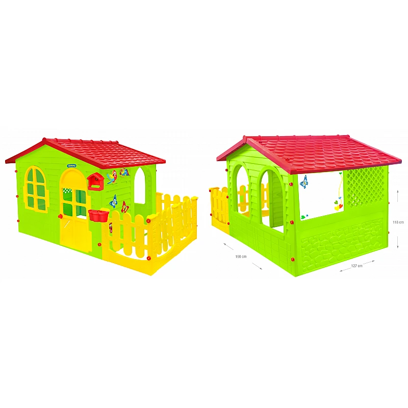 Детска градинска къщичка и маса Къща с Ограда и Дъска за Рисуване от Mochtoys