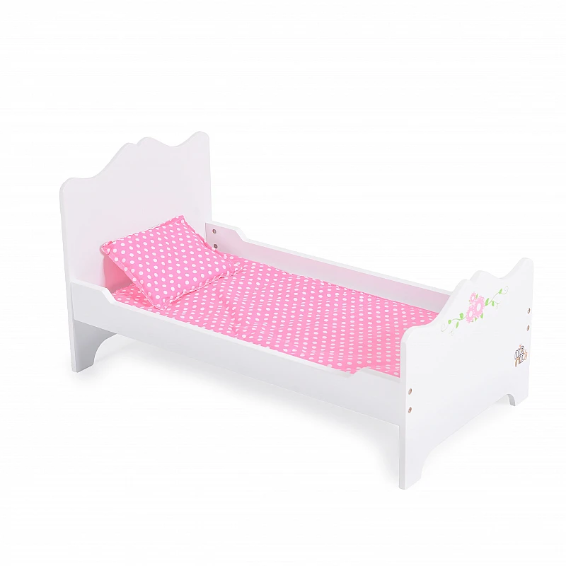 Детска дървена къща за кукли Мебел за Кукла - Легло Бяло B019 от Moni Toys