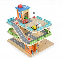 Дървена ролева играчка Паркинг / Гараж на Три Етажа - 25 Части от Moni Toys