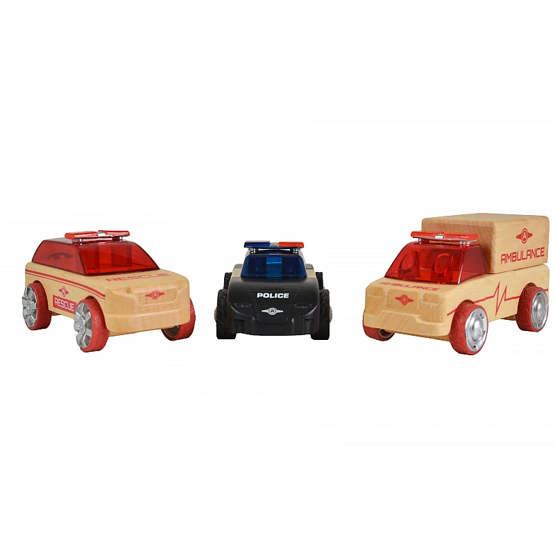 Дървена ролева играчка Коли Mini 3-pack Rescue Vehicles от Automoblox