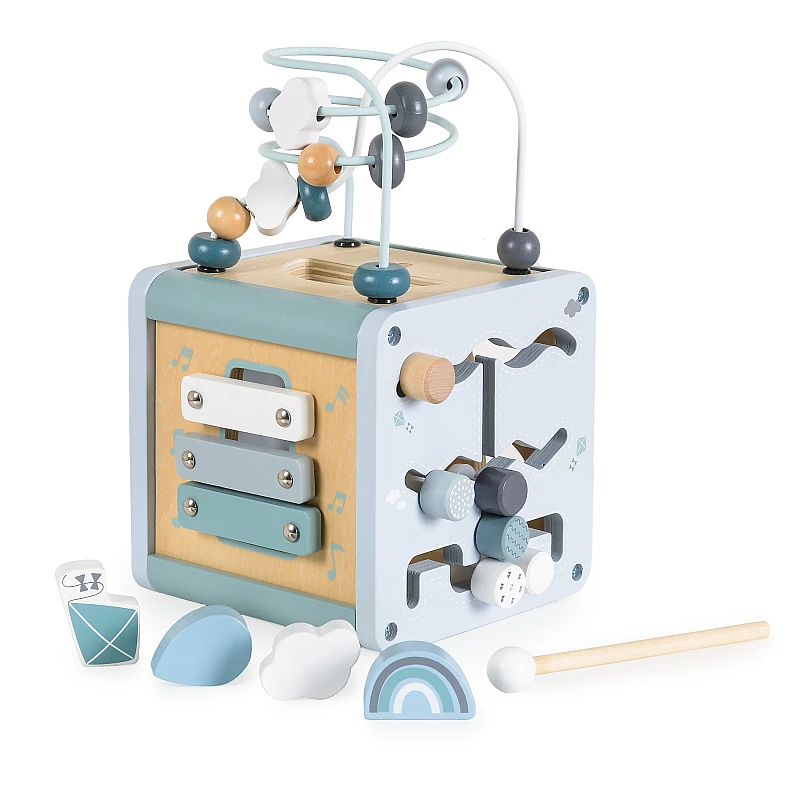 Дървена образователна играчка Активен Куб W11b316-син от Moni Toys