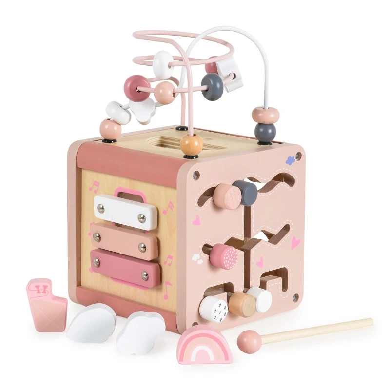 Дървена образователна играчка Активен Куб W11b316c-розов от Moni Toys