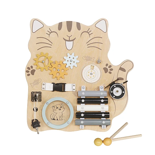 Дървена образователна играчка Монтесори Дъска Cat от Moni Toys Дървена образователна играчка Монтесори Дъска Cat от Moni Toys